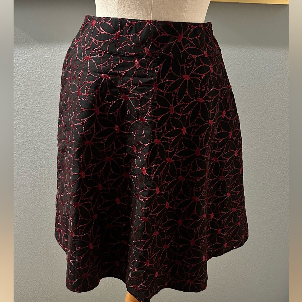 Nine West Black and Red Patterned A-Line Skirt